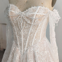 Robe de mariée Jancemebr Lsqx126 coupe A-line avec perles, dentelle et cordons, taille basque en dentelle
