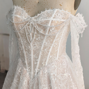 Robe de mariée Jancemebr Lsqx126 coupe <span class=keywords><strong>A</strong></span>-line avec perles, dentelle et cordons, taille basque en dentelle - Product Image 2
