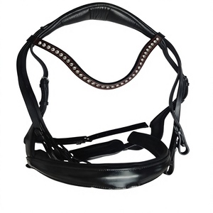 Leather Horse Bridle Crystal Browband Padded <b>Equestrian</b> Headstall Riding Gear for Horse Training Manufacture Kanpur India - Product Image 1