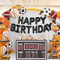 Ensemble de ballons d'anniversaire sur le thème du football, comprenant un ballon trophée de champion, des ballons lettres 'Joyeux Anniversaire' en aluminium et des ballons étoiles, pour la décoration de fêtes d'enfants sur le thème du sport