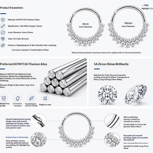 Anillo de Nariz de Titanio ASTM-F136 con Circonita Cúbica 5A, Piercings para <span class=keywords><strong>Tragus</strong></span> y Hélix, Joyería Corporal (Unisex) - Product Image 2