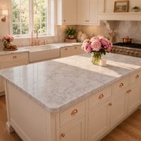 Dalle de surface en pierre de quartz rose fleuri 15-30 mm |   CE ISO Zéro Silice |   Fournitures pour Projets d'Aménagement Intérieur Commercial de Salles de Bain d'Hôtels