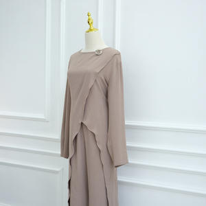 Yibaoli produttore 6 colori Jazz crêpe Muslim Dubai turchia stile donna modesto Abaya 2 pz Top lungo con pantaloni Set da donna - Product Image 3