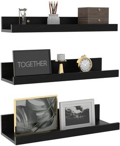 Estantes Flotantes de Madera Negra, Diseño Moderno, Estante de Pared para Almacenamiento de Libros, para Oficina en Casa y Sala de Estar, Color Personalizable - Product Image 1