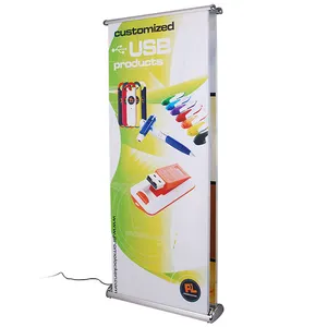 Electric Roll Up Banner Stand Scrolling Silver Aluminum Retractable Pull Up Display Stand for Advertising Promotion