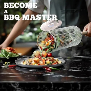 ตะแกรงย่างแบบซ้อน 2 ชิ้น พร้อมด้ามจับไม้ถอดได้ ตะแกรงย่างสแตนเลส 304 อุปกรณ์เสริมบาร์บีคิวที่จำเป็น - Product Image 6