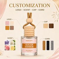 Diffuseur d'aromathérapie pour voiture, bouteille en verre de 8 ml avec bouchon en bois, parfum de biscuits sucrés, longue durée, rechargeable, logo personnalisé, vente en gros OEM