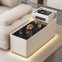 Table d'appoint intelligente de luxe moderne en bois avec chargeur sans fil, haut-parleur et tiroir – Idéale pour canapé, salon, chambre à coucher, table de chevet design