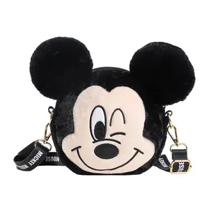 Disney กระเป๋าผู้หญิงของแท้,กระเป๋าแมสเซนเจอร์สะพายข้างลายมิคกี้นุ่มนิ่มเรียบง่าย