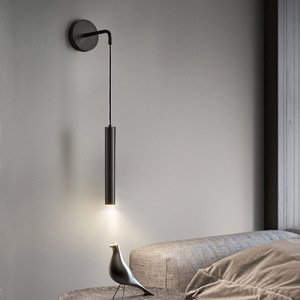 Modern Minimalist Led <b>Wall</b> Lamp Black Copper Material Bedroom Bedside <b>Light</b> <b>Switch</b> Control E27 Base - Product Image 1
