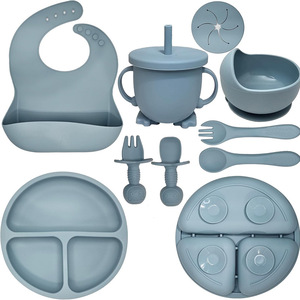Ensemble de <span class=keywords><strong>vaisselle</strong></span> pour enfants en silicone de qualité alimentaire, sûr, avec bavoir, cuillère, fourchette, bol à manger - Product Image 1