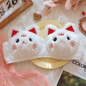 Conejito de peluche de tiro bajo de dibujos animados liso teñido pequeño pecho recogido Sexy transpirable correas ajustadas sin alambre conjunto de sujetador y Bikini de nailon - Product Image 4