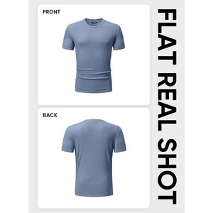 Camiseta FOXA para hombre, color sólido, cuello redondo, manga corta, tejido gofrado, transpirable, algodón y spandex. - Product Image 6