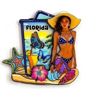 Imán de nevera de MDF para recuerdo de viaje, decoración del hogar, personalizado, con diseño de mariposa y tortuga, estilo oceánico de Florida, Fengyi - Product Image 1