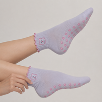 Calcetines de Pilates con bordado de gato y puño festoneado, calcetines de yoga antideslizantes con estampado de huellas personalizadas