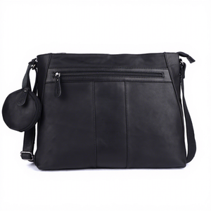 Premium Designer Genuine Leather Crossbody Hand Bag Unisex <b>Zip</b> Closure Large Capacity Black Panelled Design Daily Use For Sale - Product Image 1