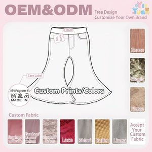 Jeans en denim évasés personnalisés pour petites filles, pantalon à pattes d'éléphant pour enfants, bébés, tout-petits, bleu foncé, déchiré, pour filles de 10 à 12 ans - Product Image 2