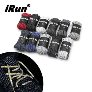 iRun polyester Hi Vis Rope Shoelaces Metal Aglet Custom Reflective Round Shoelaces Glowing In The Dark Shoe Lace Metal Tips