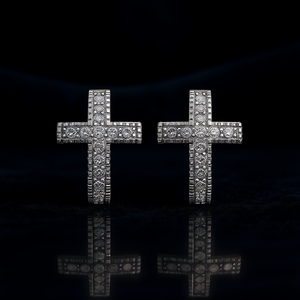 E3913 <b>White</b> <b>Gold</b> <b>Cross</b> Earrings With Round Brilliant Cut Diamonds For Religious Ceremonies Unisex Jewelry - Product Image 2