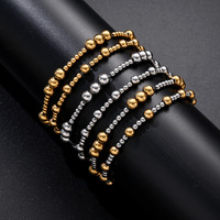 Pulsera Elástica Simple de Acero Inoxidable con Cuentas Redondas Chapadas en Oro Real de 18K, No se Desvanece, Joyería Unisex, Regalo
