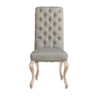 P0070-1 Chaise de salle à manger et de bureau de style français antique de luxe, rembourrée en lin, capitonnée à boutons, à dossier haut, en bois de chêne massif, écologique