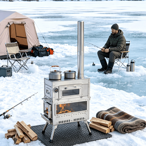 Edelstahl-Zeltofen mit Oberem Ofen, Mehrfach-Glasfenster, Klappbaren Beinen, Abnehmbarem Schornstein für Outdoor-<span class=keywords><strong>Camping</strong></span>, BBQ, Brennholz, Alle Jahreszeiten - Product Image 6