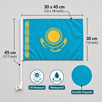 Drapeau de voiture personnalisé en polyester 100D 30x45cm pour défilés professionnels en extérieur, promotion pour tous les pays (y compris le Kazakhstan)