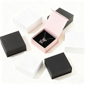 Custom Logo-Branded High-End <b>Black</b> Paperboard Magnetic <b>Boxes</b> Set Small Square for Jewelry Watch Lashes Glasses - Product Image 1