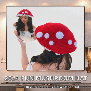 2024 mùa đông unisex Crochet đậu Mũ Funky nấm phong cách vui vẻ bên mũ với mô hình hoạt hình - Product Image 2