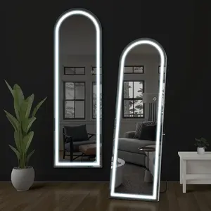 Espejo colgante inteligente de baño de Color cambiable con luz Led personalizada espejo de pie de piso espejo LED enmarcado negro de cuerpo entero tocador