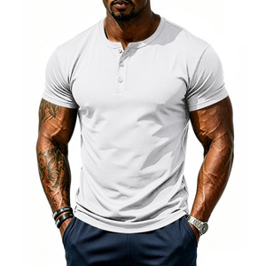 T-shirt Henley da uomo estiva casual, traspirante e ad asciugatura rapida, in tessuto traforato, a basso costo e ad alto volume per il commercio estero - Product Image 3