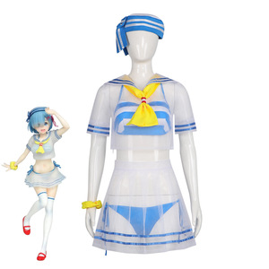Disfraz de Cosplay de Rem de Re:Zero - El comienzo de la vida, traje de baño azul y blanco, vestido de fiesta de Halloween y Carnaval de anime - Product Image 1