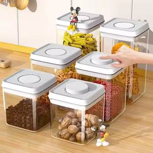 Carré en plastique moderne personnalisé boîte de rangement transparente étanche à l'humidité presse-Type Fresh-Keeper pour le grain de cuisine vente en gros - Product Image 4