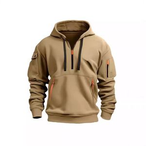 Sweat à capuche pour homme, printemps-automne, avec fermeture éclair, design multi-poches, doublure en velours rembourrée - Style décontracté sportif - Product Image 3