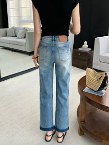 Jean en denim <span class=keywords><strong>vintage</strong></span> turc coupe droite pour femme, taille haute, amincissant, avec revers, longueur cheville, broderie, pour printemps AZ191 - Product Image 5