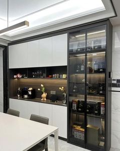 Luxury Modern Wooden Panel Living Room <b>Cabinet</b> <b>with</b> Large Capacity Display <b>Rack</b> and <b>Wine</b> Storage - Product Image 1