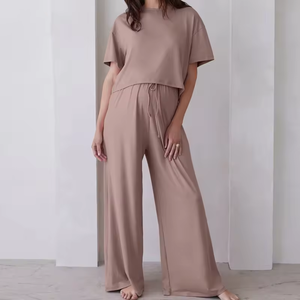 T-shirt à manches courtes et legging personnalisés vêtements de maison de maternité ensembles de vêtements de grossesse confortables ensemble de pyjama d'allaitement et de maternité - Product Image 3