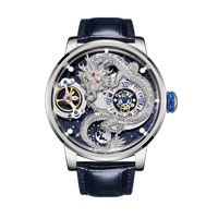 Montre automatique HANBORO 3D squelette de dragon en or rose pour homme, cadran ciel étoilé de luxe, bracelet en cuir premium, étanche, sculptée