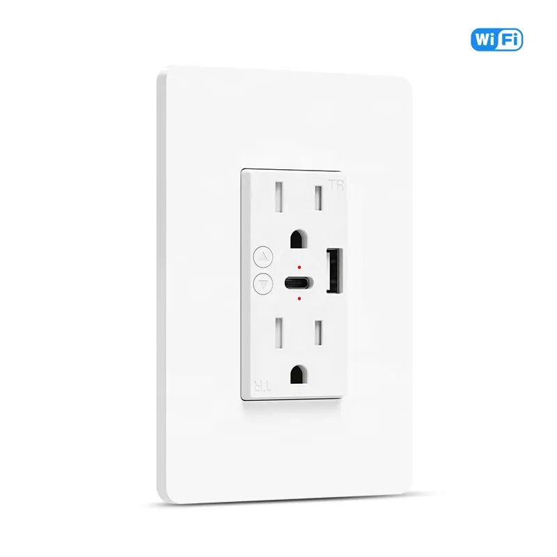 EE. UU. Estándar WiFi Tipo C y puerto de cargador USB WiFi Smart Wall Socket Smart WiFi outlet con USB y tipo C SMART WALL SOCKET