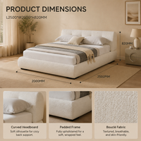 Lit plateforme moderne et écologique en tissu bouclé blanc avec tête de lit arrondie