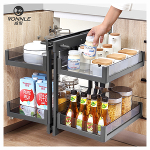 Esquina mágica <span class=keywords><strong>universal</strong></span> de cocina para armario de cocina, esquina ciega, bandeja oscilante, armario extraíble, esquina mágica, cesta gris de cristal - Product Image 2