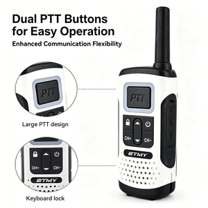 ETMY ET-T7 - Juego de 2 Walkie Talkies UHF, Radio Portátil de Mano, Doble PTT, Tipo C, USB, Alcance de 3 km, para Esquí, Viajes, Deportes, Radio Bidireccional - Product Image 4