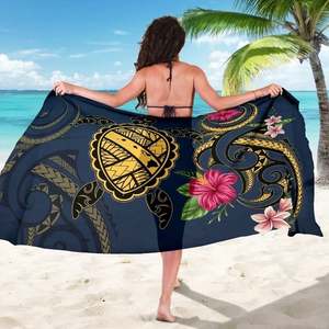 Guam-Sarong con estampado polinesiano <span class=keywords><strong>de</strong></span> tortuga hibisco para mujer, pareo para playa, falda larga, Bikini, bufanda <span class=keywords><strong>de</strong></span> gasa para traje <span class=keywords><strong>de</strong></span> baño - Product Image 2
