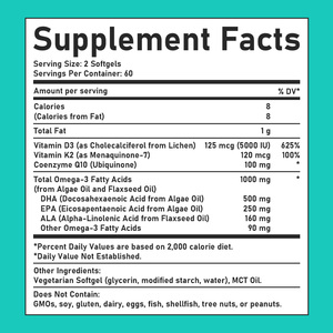 High Potency Vegan Omega 3 Softgels Contains Vitamin D3 With Vitamin K2 Enhance Immune Function Adult Dietary <b>Supplement</b> - Product Image 2