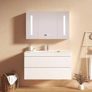 Meuble-lavabo simple pour salle de bain, au sol, en bois massif, style minimaliste italien, design élégant et soigné, finition laquée résistante à l'eau, pour appartement - Product Image 6