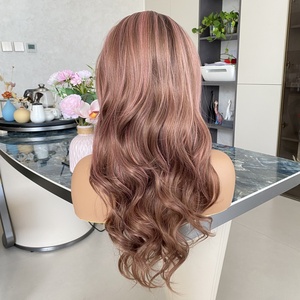 วิกผมใยสังเคราะห์ Carkira แบบใส 13x4 ยาว 22 นิ้ว สีน้ำตาลช็อกโกแลต ไฮไลท์สีชมพู ดูเป็นธรรมชาติ ไม่ต้องใช้กาว ทนความร้อน - Product Image 6