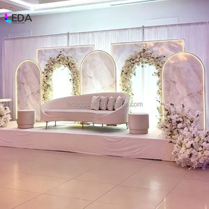 LEDA Custom Fantasy Gold Frame Durable Rectangle Stainless Steel Geometry Panel Wedding Arch <b>Backdrop</b> for Wedding Events Decor - Product Image 1