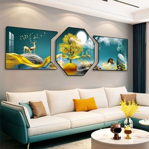 Nhà Máy Phòng Khách Trang Trí Nội Thất 3 Mảnh Thiết Lập Hiện Đại Sang Trọng Tường Nghệ Thuật Phong Cảnh Hình Ảnh Tác Phẩm Nghệ Thuật Khung Pha Lê Sứ Sơn - Product Image 4