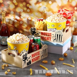 Wooden Movie Night <b>Snack</b> <b>Tray</b> 28x20x9.5cm Portable Storage Box For Popcorn And <b>Snacks</b> - Product Image 4