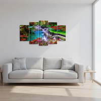 Nouvelle conception créative, peinture numérique imprimée, magnifique paysage de ruisseau de montagne, décoration murale pour la maison, peinture sur toile HD, lot de 5